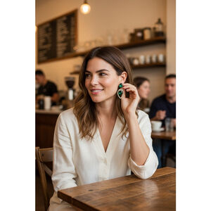 Saks Fifth Avenue Emerald Green Heart Dangle Earrings with Rhinestone
